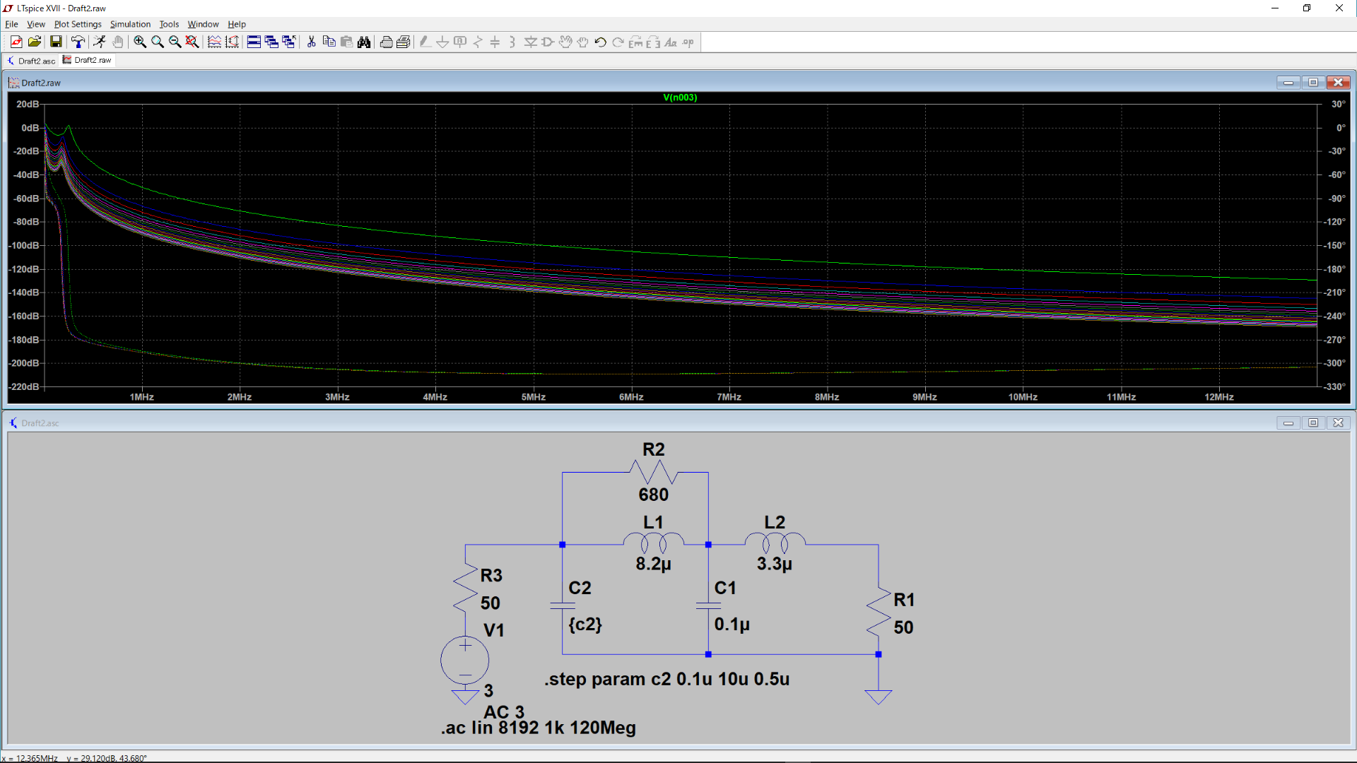 “LNA Power input filter DC-11MHz parametric”